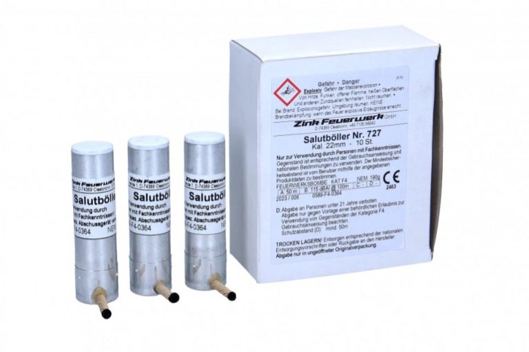 Zink Salutböller Nr. 727 ehemals FK-Böller bei ME Effekte Ellwangen, Aalen, Ostalbkreis. Verkauf von Zink-Feuerwerk Salutböller